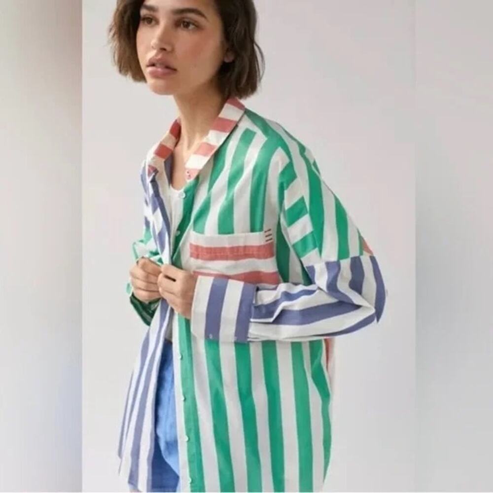 Urban Outfitters UO BDG Frankie Spliced Button‎ Down Shirt - Picture 2 of 10